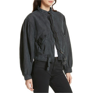 FREE PEOPLE Black Poet Bishop Sleeve Cotton Linen Jacket M